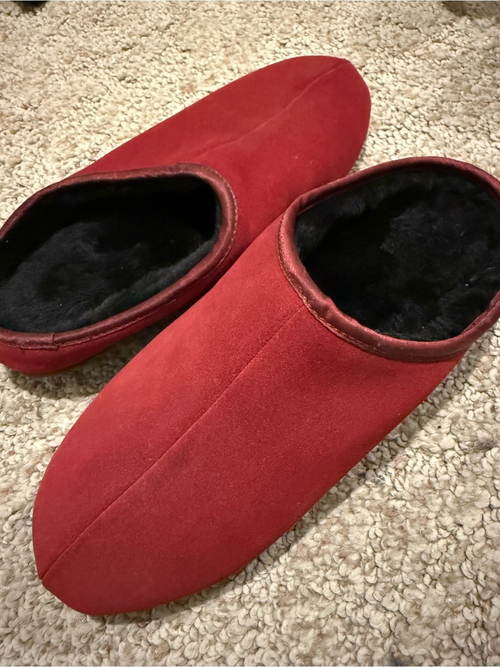 Women’s Red Suede Hush Puppies Slip-On Cozy Slippers